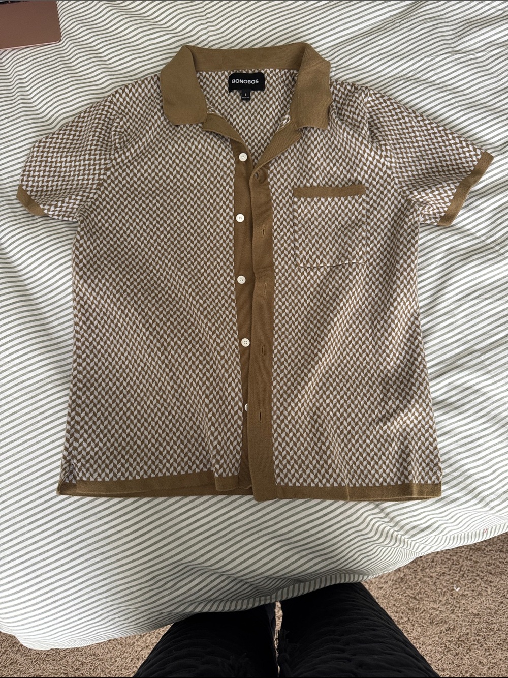 Bonobos Short-Sleeve Button-Down Polo in Camel and White Houndstooth